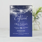 Invitation Fête d'anniversaire 18 ans avec des guirlandes lum (Debout devant)