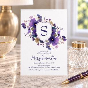 Invitation Fête d'anniversaire 18 ans Blason Monogramme Class