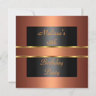 Invitation Fête d'anniversaire 18 ans Copper Gold Black