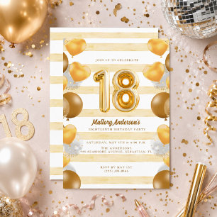 Invitation Fête d'anniversaire 18 ans fille ballon or