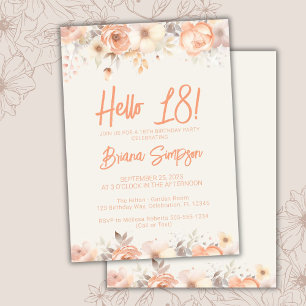 Invitation Fête d'anniversaire 18 ans Fleurs Beige Crème