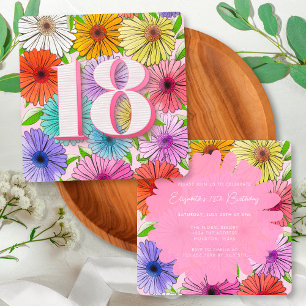 Invitation Fête d'anniversaire 18 ans Floral Rustique Rose Pr