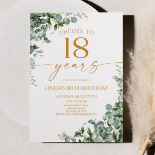 Invitation Fête d'anniversaire 18 ans Green Eucalyptus Gold