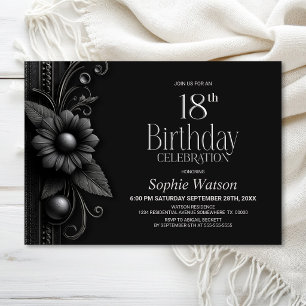 Invitation Fête d'anniversaire 18 ans Grey Flower