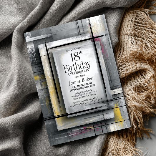 Invitation Fête d'anniversaire 18 ans Gris Moderne