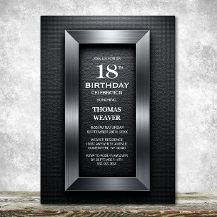 Invitation Fête d'anniversaire 18 ans moderne noir et argent