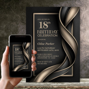 Invitation Fête d'anniversaire 18 ans Moderne Noir et Beige