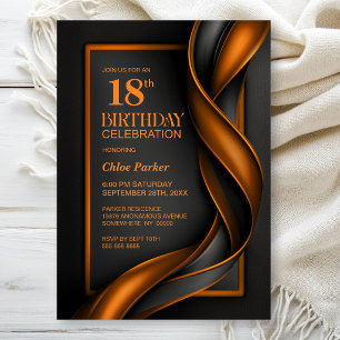 Invitation Fête d'anniversaire 18 ans moderne noir et orange