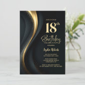 Invitation Fête d'anniversaire 18 ans noir et or (Debout devant)
