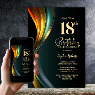 Invitation Fête d'anniversaire 18 ans noir et or moderne