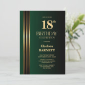 Invitation Fête d'anniversaire 18 ans noir vert rayures dorée (Debout devant)