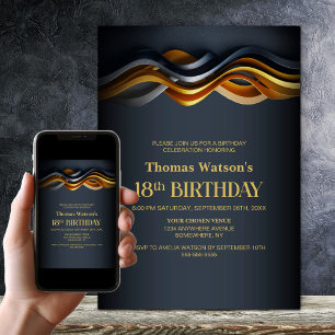 Invitation Fête d'anniversaire 18 ans orange et gris moderne