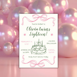 Invitation Fête d'anniversaire 18 ans Ruban Rose de la Saint-