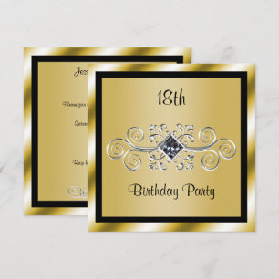 Invitation Fête d'anniversaire 18 ans Silver Swirls & Diamond