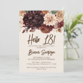 Invitation Fête d'anniversaire 18e Brown Beige Ivory Floral (Debout devant)