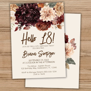 Invitation Fête d'anniversaire 18e Brown Beige Ivory Floral