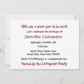 Invitation Fête d'anniversaire 1951 de chansons de coup (Dos)