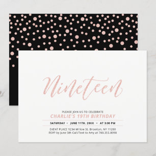 Invitation Fête d'anniversaire 19 ans avec lettrage moderne e