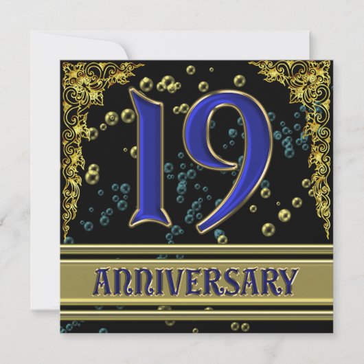 Invitation Fête d'anniversaire 19 ans Black and Gold (Devant)