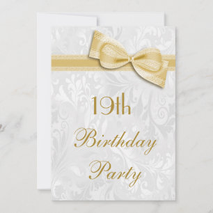 Invitation Fête d'anniversaire 19 ans damassé et nœud papillo