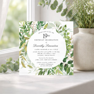 Invitation Fête d'anniversaire 19 ans Moderne Botanique Verte