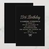 Invitation Fête d'anniversaire 19 ans Noir Blanc Perle Script (Devant / Derrière)