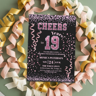 Invitation Fête d'anniversaire 19 ans Paillettes roses Strass
