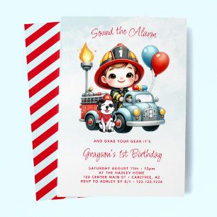 Invitation Fête d'anniversaire 1 an Camion de pompier Pompier
