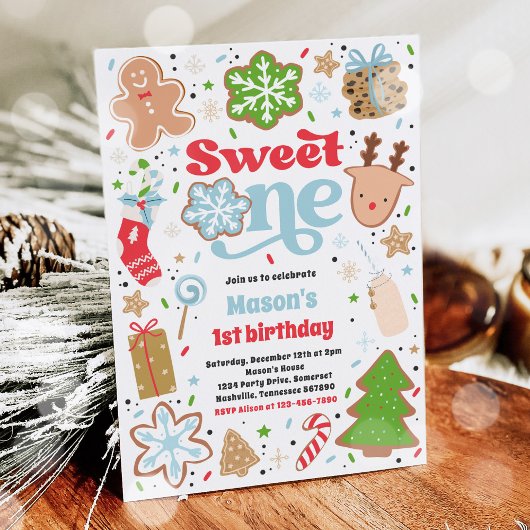 Invitation Fête d'anniversaire 1 an Cookie de Noël Chéri