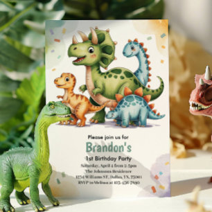 Invitation Fête d'anniversaire 1 an dinosaure pour enfants mi