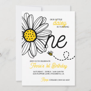 Invitation Fête d'anniversaire 1 an fille Daisy Fleurs mignon
