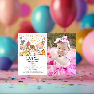 Invitation Fête d'anniversaire 1 an fille Thème Forêt Sauvage