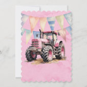 Invitation Fête d'anniversaire 1 an Fille Tracteur Rose (Dos)