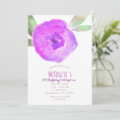 Invitation Fête d'anniversaire 1 an Fleur Aquarelle Rose Viol (Debout devant)