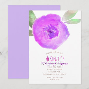 Invitation Fête d'anniversaire 1 an Fleur aquarelle rose viol
