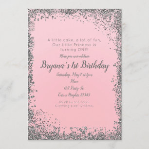 Invitation Fête d'anniversaire 1 an Glamour Paillettes Argent