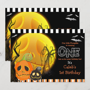 Invitation Fête d'anniversaire 1 an Halloween Citrouilles Cla