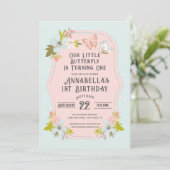 Invitation Fête d'anniversaire 1 an Papillon Boho Rose (Debout devant)