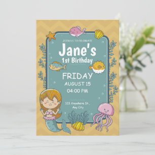 Invitation Fête d'anniversaire 1 an Sirène sous la mer