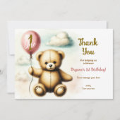 Invitation Fête d'anniversaire 1 an Teddy Bear Ballon Rose (Devant)