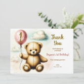 Invitation Fête d'anniversaire 1 an Teddy Bear Ballon Rose (Debout devant)