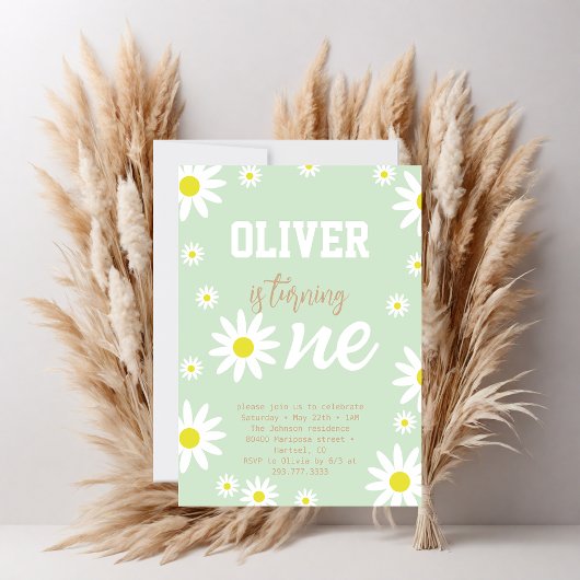 Invitation Fête d'anniversaire 1 an Thème Fleur Daisy Neutre 