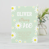 Invitation Fête d'anniversaire 1 an Thème Fleur Daisy Neutre  (Debout devant)