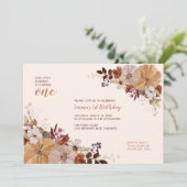 Invitation Fête d'anniversaire 1 an thème floral d'automne et (Debout devant)