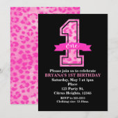 Invitation Fête d'anniversaire 1 an thème Impression Léopard (Devant / Derrière)