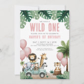Invitation Fête d'anniversaire 1 an Wild One Jungle Safari (Devant)