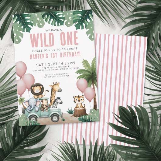 Invitation Fête d'anniversaire 1 an Wild One Jungle Safari