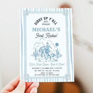 Invitation Fête d'anniversaire 1ère année Cowboy Bleu Vintage