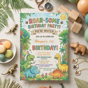 Invitation Fête d'anniversaire 1ère année Dinosaures Aquarell