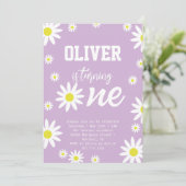Invitation Fête d'anniversaire 1ère année Fleur de marguerite (Debout devant)